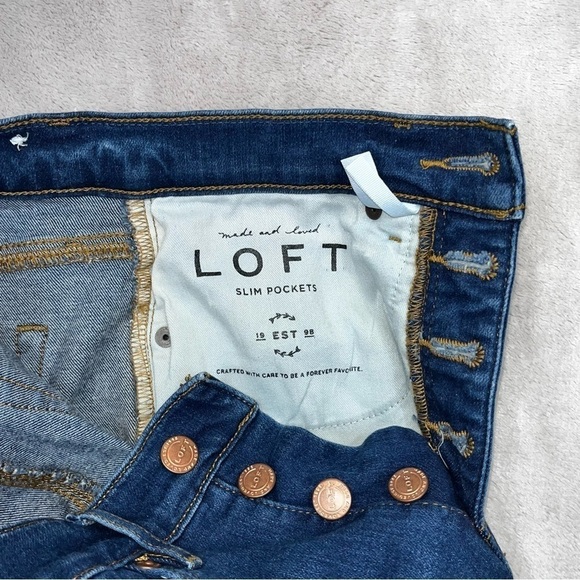LOFT Cropped Button Fly Skinny Jeans Women's 27/4 High Waist Distressed Stretch - Picture 7 of 13